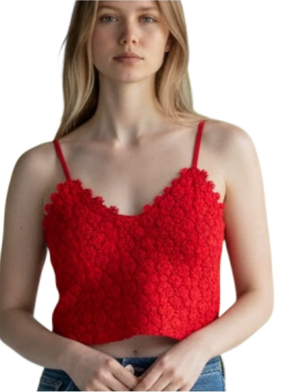 no Boundaries Crochet Daisy Crop Tank Top Size M Red Festival Boho Grunge Summer